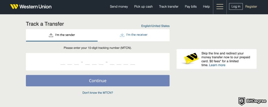 Best way to send money to South Korea: Western Union transfer tracker page.