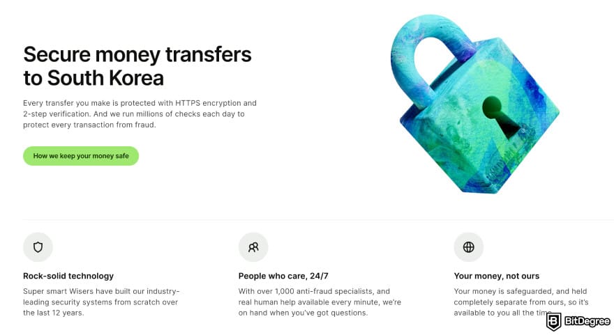 Best way to send money to South Korea: Wise security info on homepage.