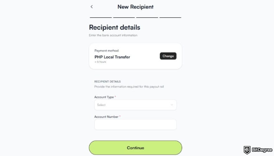 Best way to send money to the Philippines: Ogvio asking you to provide recipient details.