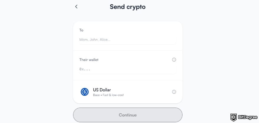 Best way to send money to the Philippines: Ogvio asking you to provide recipient's name and wallet address.