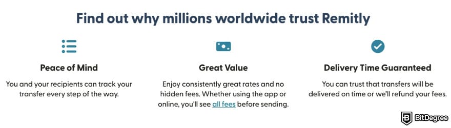 Best way to send money to the Philippines: Remitly displaying its benefits.