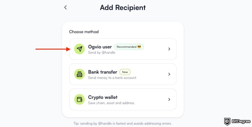 Best way to send money to Turkey: a red arrow pointing to the [Ogvio user] button on Ogvio.