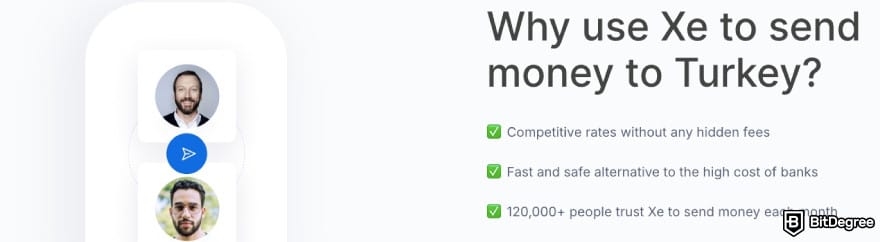 Best way to send money to Turkey: Xe displaying why you should use them to send money to Turkey.