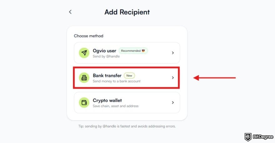 Best way to send money to UAE: a list of available transfer options on Ogvio with the bank transfer option highlighted. Best way to send money to UAE: a list of available transfer options on Ogvio with the bank transfer option highlighted.