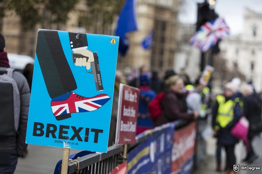 Best way to send money to UK: a Brexit poster on the street.