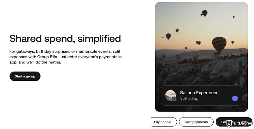 Best way to send money to UK: Revolut's website banner showing how a group expense works.