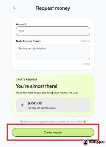 Best way to send money to USA: the page to create a payment request on Ogvio.
