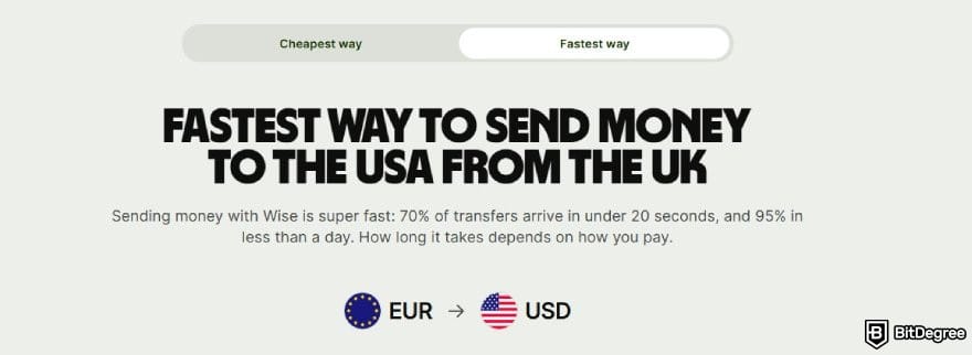 Best way to send money to USA: information about the Wise transfer speed.