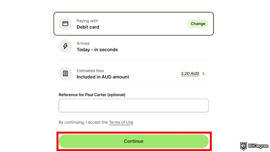 Best way to send money to Vietnam: click [Continue] if everything checks out.