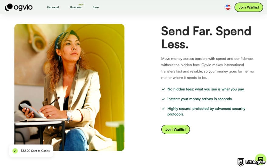 Best way to transfer money between banks: a screenshot of Ogvio features.