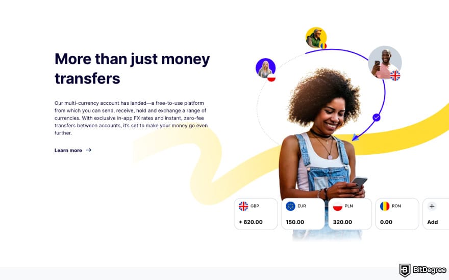 Best way to transfer money between banks: a screenshot of TransferGo features.