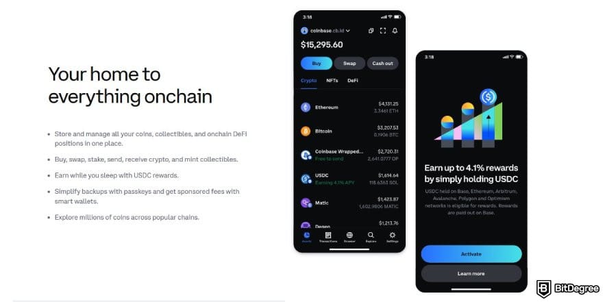 Best Web3 wallet: a list of the Base app's core features.