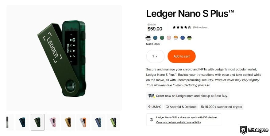 Best Web3 wallet: Ledger Nano S Plus product page.