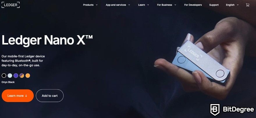 Best Web3 Wallet: The product page of the hardware wallet Ledger Nano X.