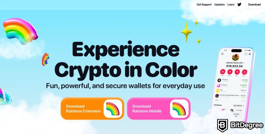 Best Web3 Wallet: The homepage of Rainbow Wallet.