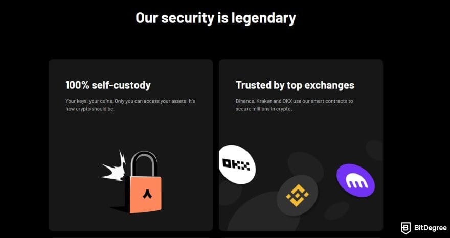 Best Web3 wallet: descriptions for Ready Wallet's security features on its website.