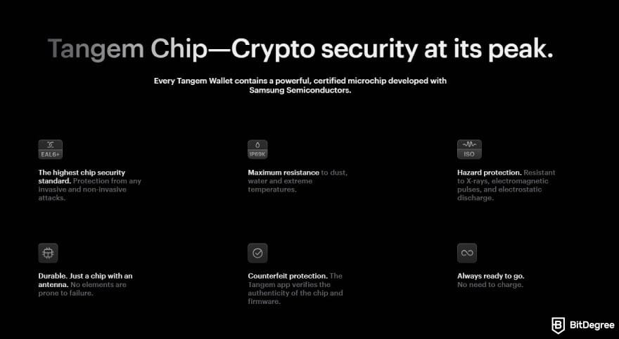 Best Web3 wallet: a list of Tangem Wallet security features.