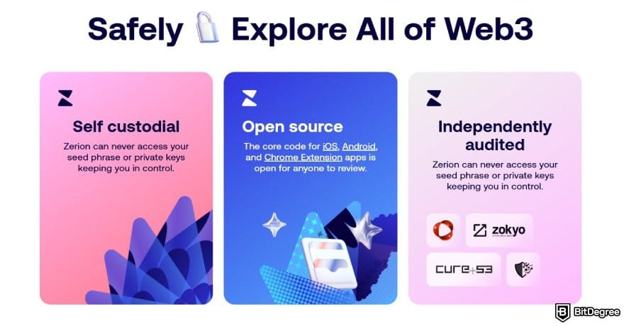 Best Web3 wallet: some of Zerion's security features.