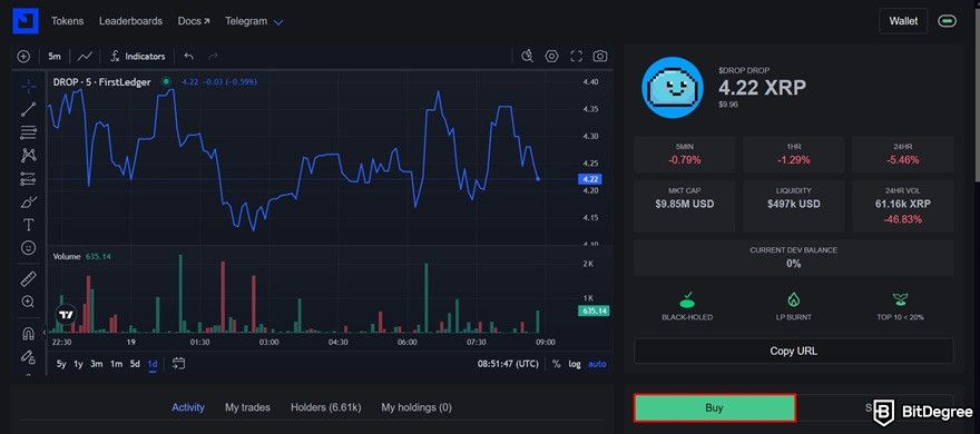 Best XRP meme coins: the DROP buying button.