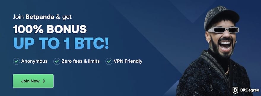 Betpanda review: Betpanda's banner on the website, showing that the platform is anonymous and VPN-friendly.