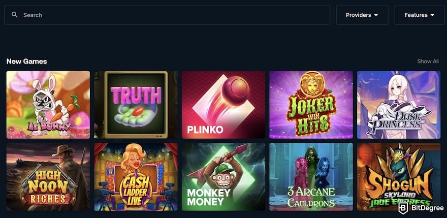 Betpanda review: Betpanda's casino lobby.