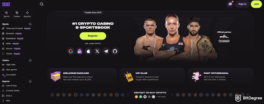 Betpanda review: Cloudbet's homepage.