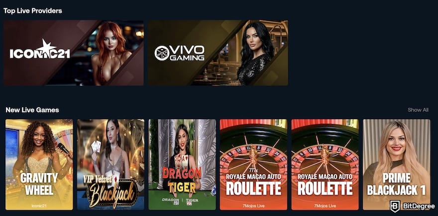 Betpanda review: Live casino lobby on Betpanda.