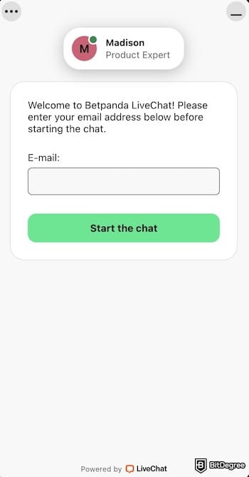 Betpanda review: Betpanda's live chat box.