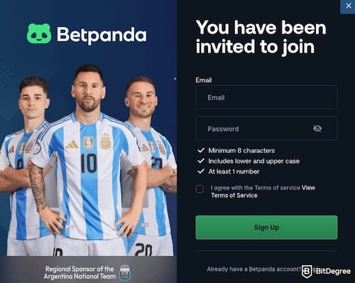 Betpanda review: Betpanda's sign-up form.