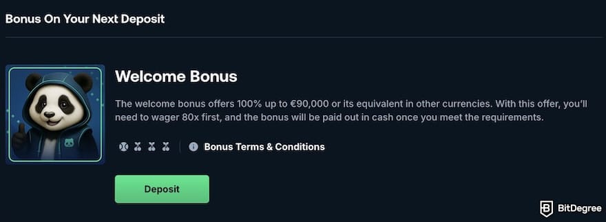 Betpanda review: Betpanda's welcome bonus.