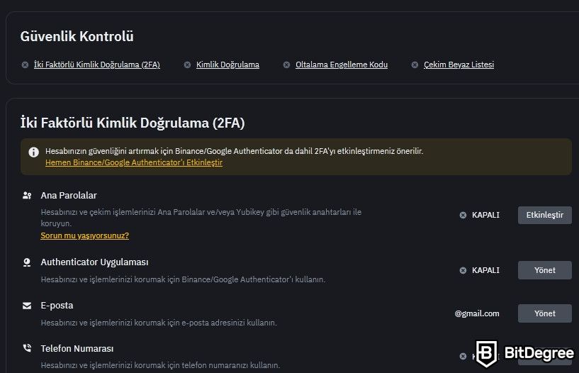 Binance Güvenilir Mi: İkili doğrulama ekranı.