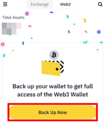 Binance airdrop: [Back Up Now] button.
