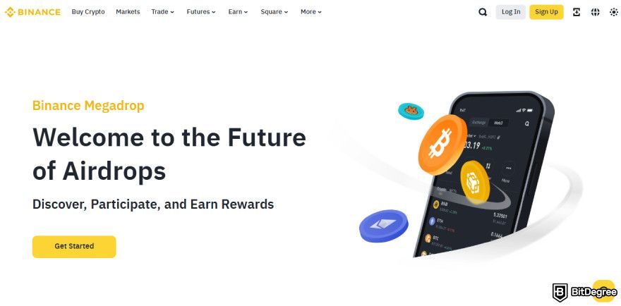 Binance airdrop: Binance Megadrop page.