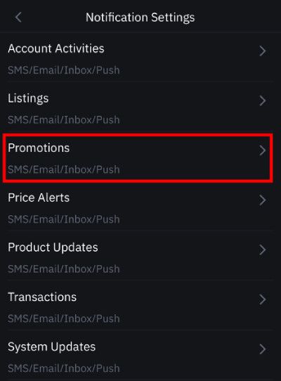 Binance airdrop: Promotions.