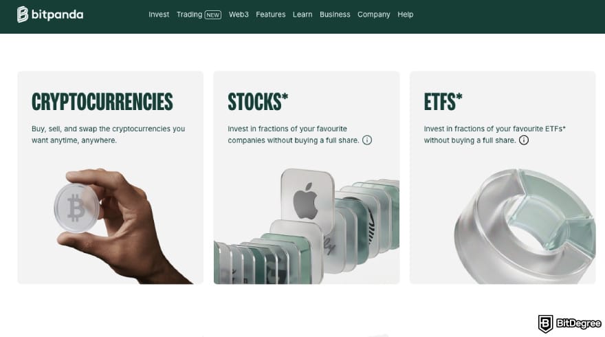 Binance alternatives: Bitpanda's homepage.