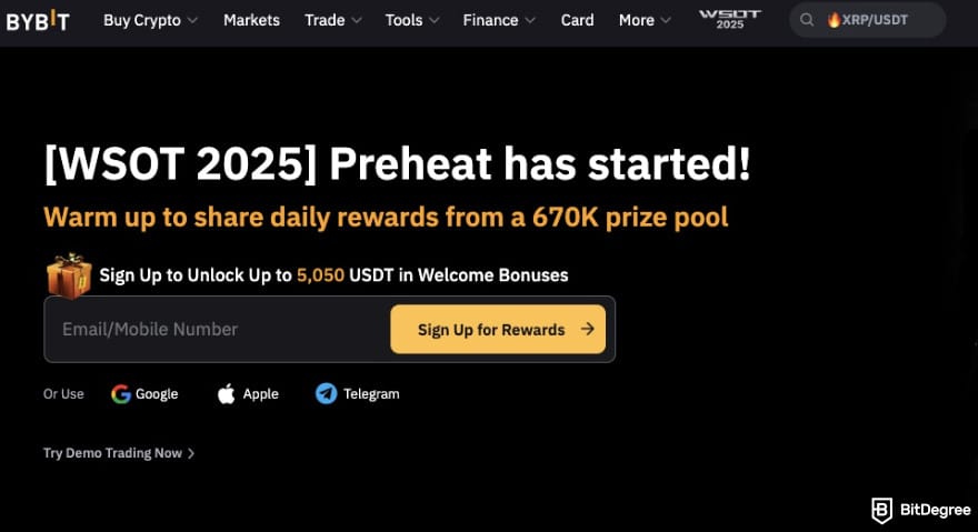 Binance alternatives: Bybit homepage.