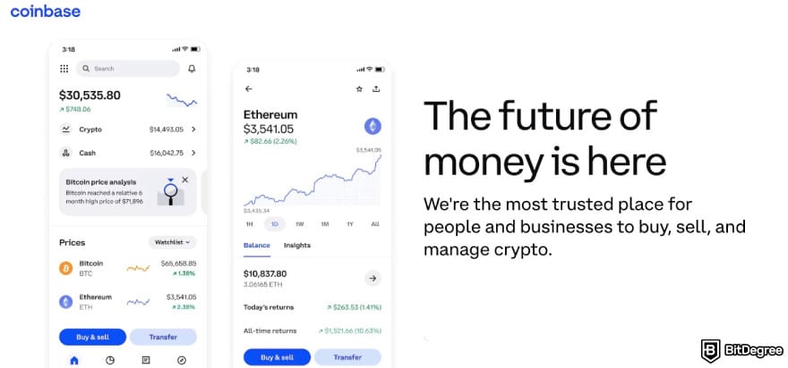 Binance alternatives: Coinbase homepage.