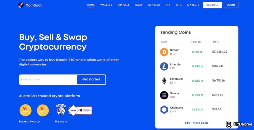 Binance alternatives: CoinSpot homepage.