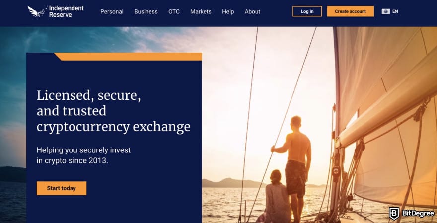 Binance alternatives: Independent Reserve homepage.