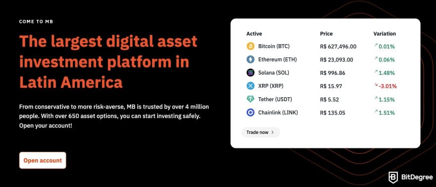Binance alternatives: Mercado Bitcoin homepage.