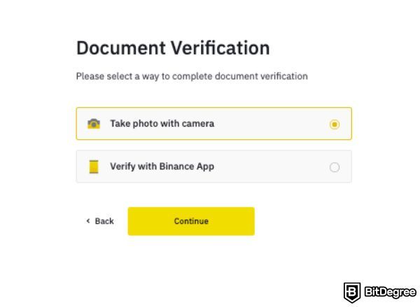 Binance Convert: document verification.
