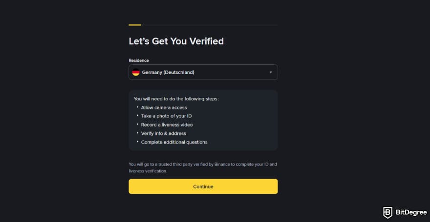 Binance copy trading: Binance's KYC steps.