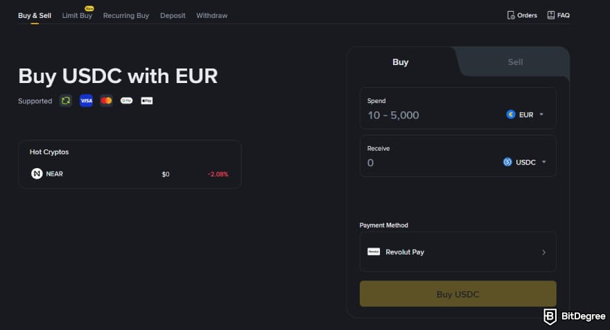 Binance copy trading: Binance's crypto buying interface.
