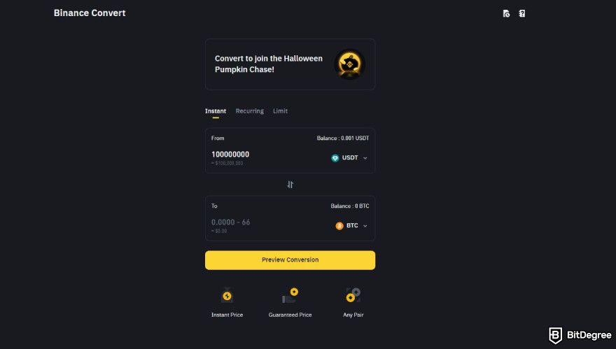 Binance fees: convert service.