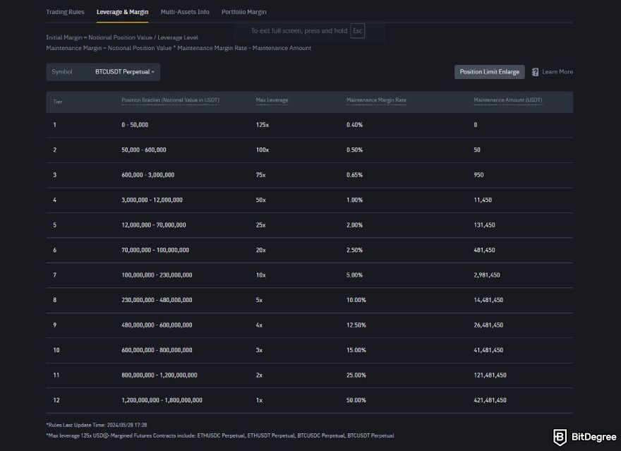 Binance fees: leverage structure.