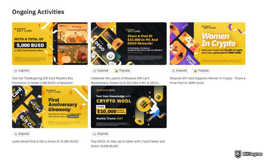 Binance fees: promotional pages.