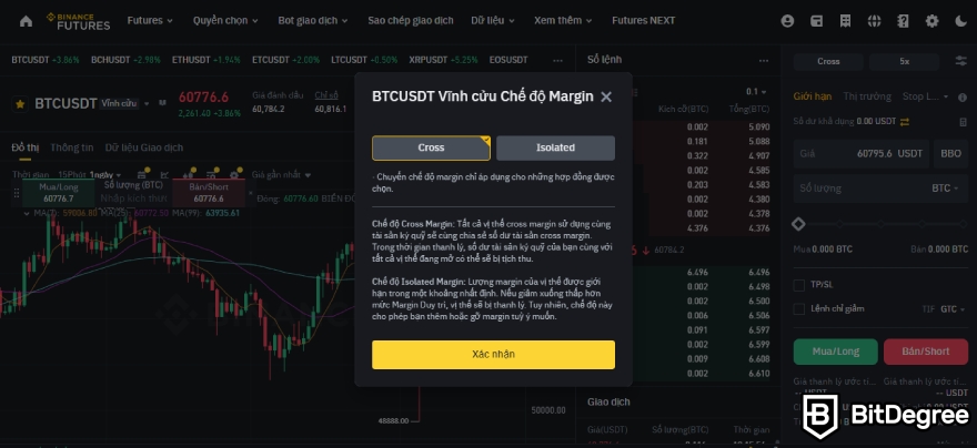 Binance Futures là gì: Chọn chế độ margin.