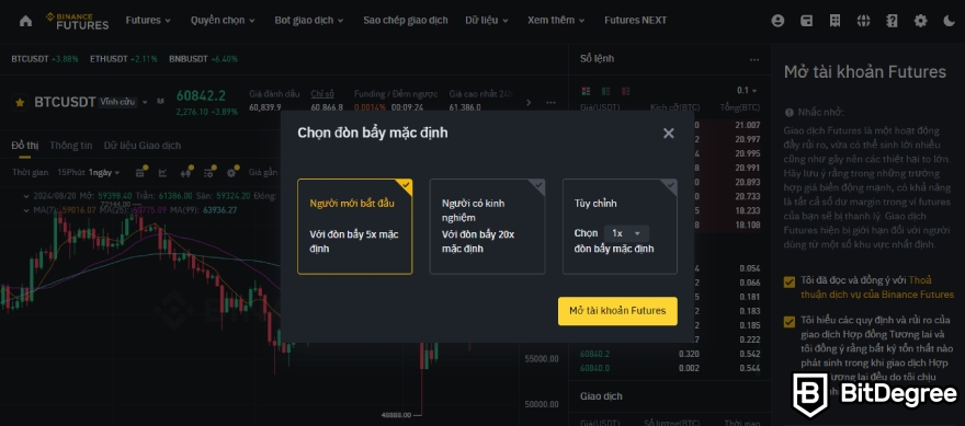 Binance Futures là gì: Chọn đòn bẩy mặc định.