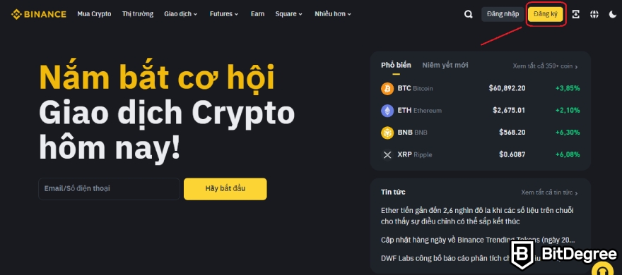 Binance Futures là gì: Đăng ký tài khoản Binance.