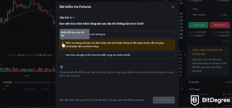 Binance Futures là gì: Bài kiểm tra Futures.
